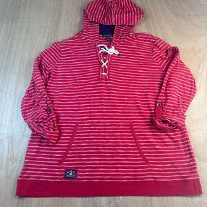 Lauren Jeans Co Ralph Lauren Hoodie 3X Red Stripe Lace Up Nautical LRL